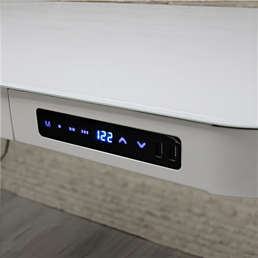 【電動昇降】クリスタルスマートデスク - 幅120cm ガラス天板 & 引き出し付 (White)