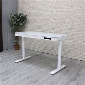 【電動昇降】クリスタルスマートデスク - 幅120cm ガラス天板 & 引き出し付 (White)