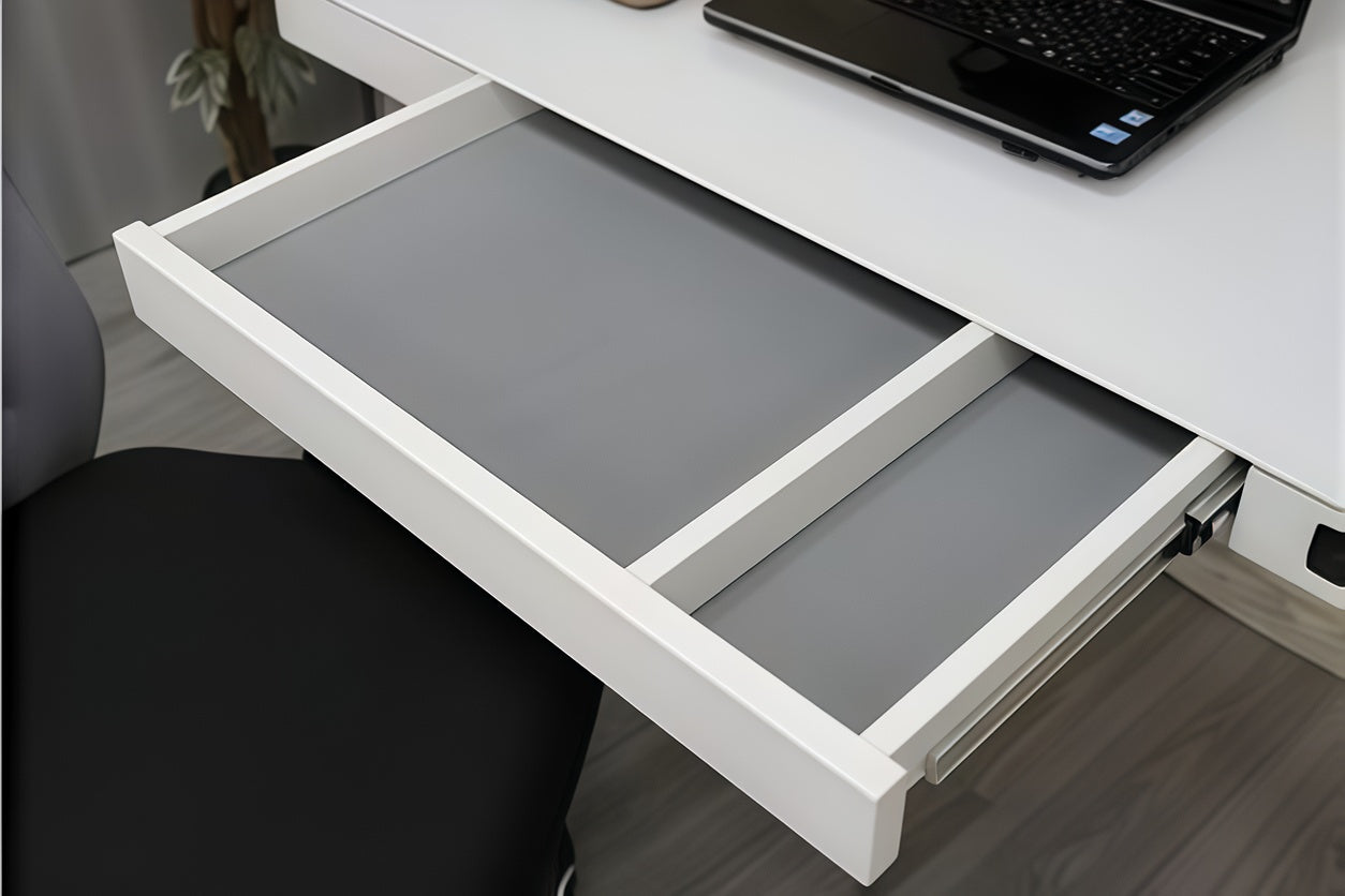 【電動昇降】クリスタルスマートデスク - 幅120cm ガラス天板 & 引き出し付 (White)